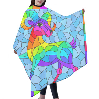 Personality  An Illustration In The Style Of A Stained Glass Window With An Abstract Rainbow Ram In A Bright Frame, A Rectangular Image Hair Cutting Cape