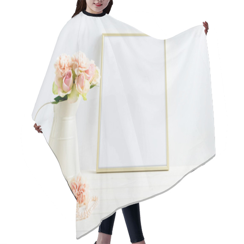 Personality  Styled Stock Image With A Gold Frame Hair Cutting Cape