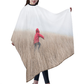 Personality  Little Boy Walking In Dry Grass  Hair Cutting Cape