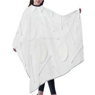 Personality  Top View Of Cotton Cticks And Cosmetic Pads On White Background Hair Cutting Cape