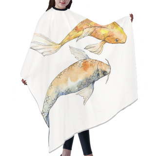 Personality  Watercolor Aquatic Underwater Colorful Tropical Fish Set. Red Sea And Exotic Fishes Inside: Goldfish Isolated. Hair Cutting Cape
