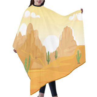 Personality  Sunrise In Desert, Cactuses And Mountains In Cartoon Style - Vector Hair Cutting Cape