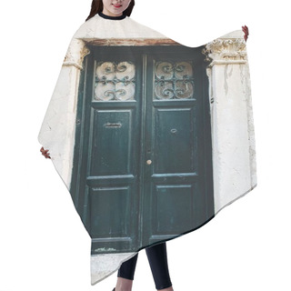 Personality  Dubrovnik, Croatia, 2019. An Old Vintage Green Wooden Door. Traditional European Architecture. Travel Concept. Hair Cutting Cape