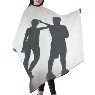 Personality  Silhouettes Of Young Fit Couple Hair Cutting Cape