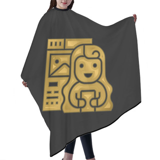 Personality  Blogger Gold Plated Metalic Icon Or Logo Vector Hair Cutting Cape