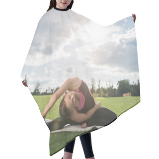 Personality  Young Woman Practicing Yoga In Park Hair Cutting Cape