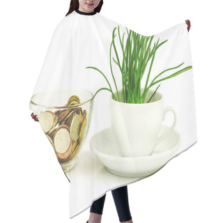 Personality  Money In Bowl And Grass In White Cup Hair Cutting Cape