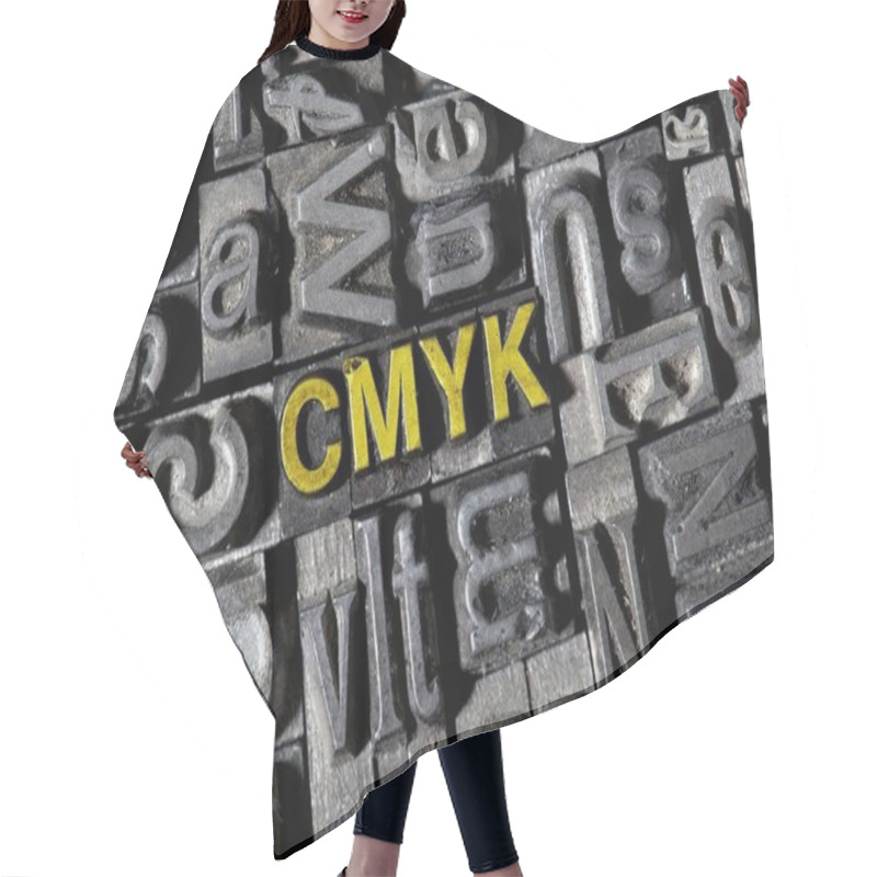 Personality  full frame image of iron letters, word cmyk hair cutting cape