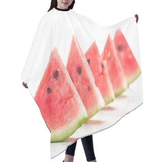 Personality  Delicious Juicy Watermelon Slices In Row On White Background Hair Cutting Cape
