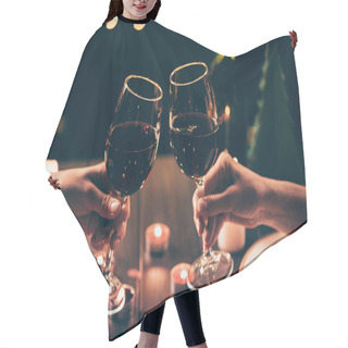 Personality  Women Clinking Glasses Over Served Table Hair Cutting Cape