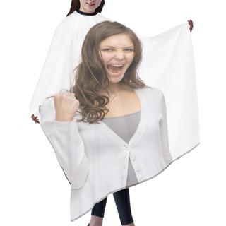 Personality  Lady Fist Gesturing Hair Cutting Cape