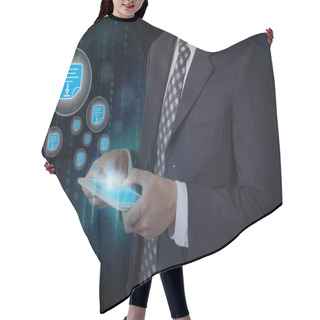 Personality  Businessman Pressing Download Document Button Hair Cutting Cape