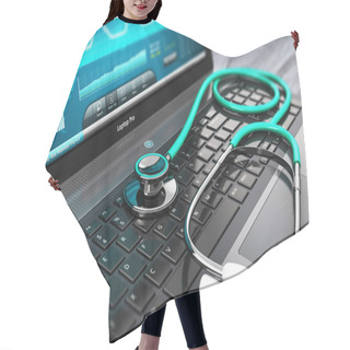 Personality  Laptop With Medical Diagnostic Software And Stethoscope Hair Cutting Cape