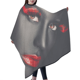 Personality  Creative And Fashion Portrait Of A Dark-skinned Girl With Color Make-up Hair Cutting Cape