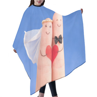 Personality  Wedding Concept - Newlyweds Painted At Fingers Against Blue Sky Hair Cutting Cape