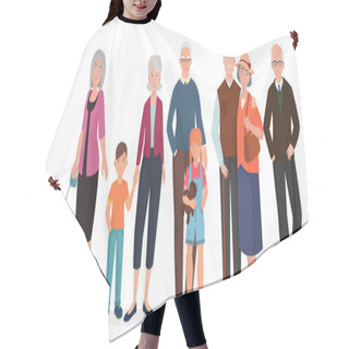 Personality  Old People Grandparents Couples Set. Granny With Kids And Dog. Hair Cutting Cape