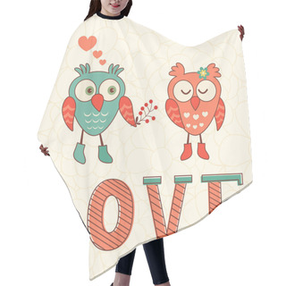Personality  Cute Card With Two Owls In Love Hair Cutting Cape