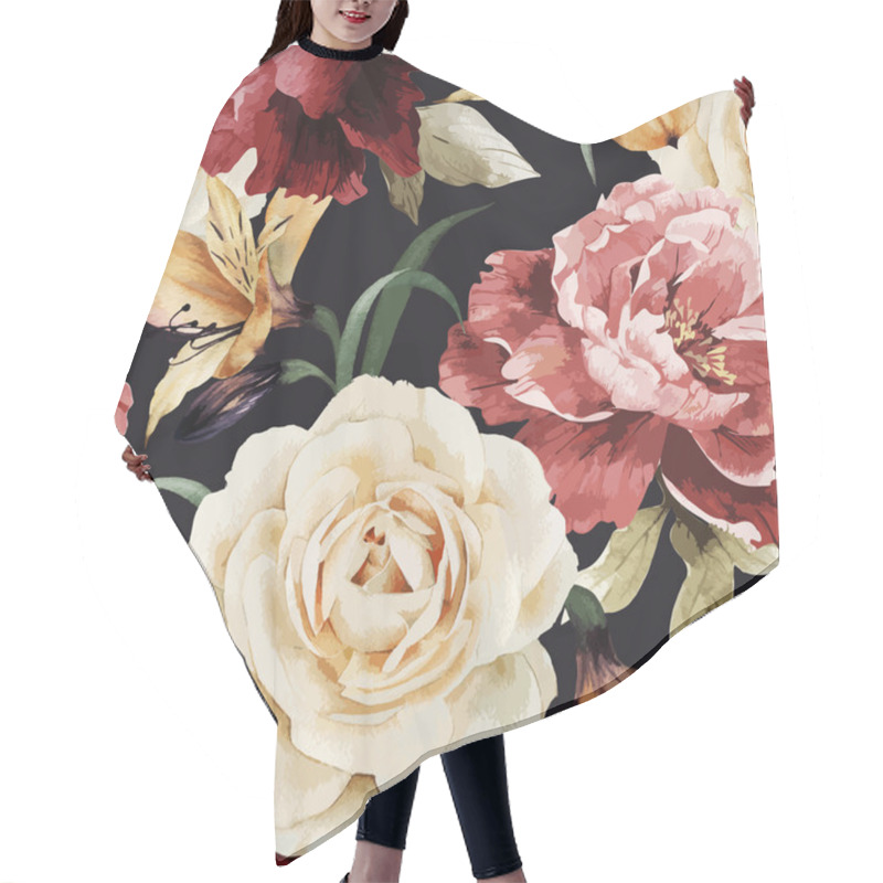 Personality  Seamless Floral Pattern With Roses, Watercolor. Vector Illustrat Hair Cutting Cape