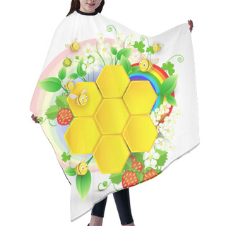 Personality  Bees And Honeycombs Over Floral Background With Rainbow Hair Cutting Cape