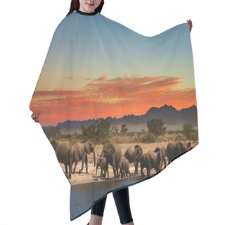 Personality  Herd Of Elephants In African Savanna Hair Cutting Cape