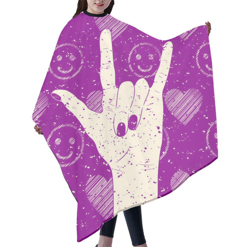 Personality  Vintage Hippie Hand Sign Dark Magenta Hair Cutting Cape