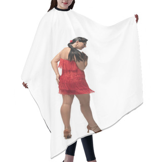 Personality  Sensual Dancer In Elegant Dress With Fringe Performing Tango On White Background Hair Cutting Cape