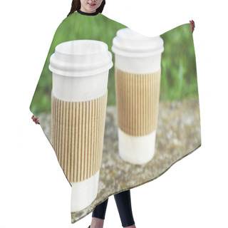 Personality  Paper Cups On Gray Stone, Outdoors Hair Cutting Cape