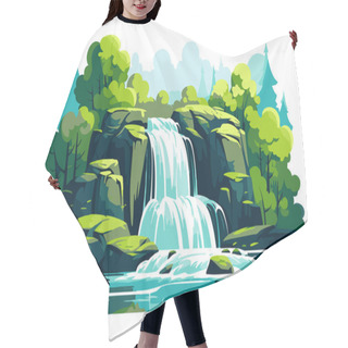 Personality  Waterfall In The Forest. Vector Illustration Of A Waterfall In The Forest. Hair Cutting Cape