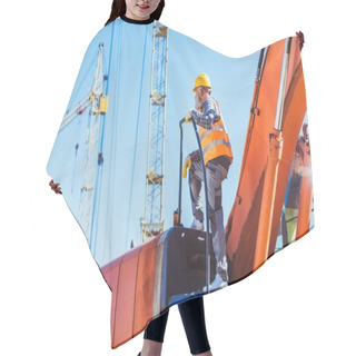 Personality  Construction Worker On Top Of Excavator Cabin Hair Cutting Cape