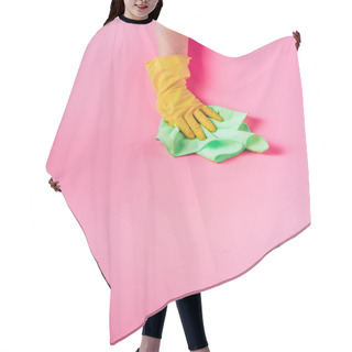 Personality  Partial View Of Female Cleaner Wiping Dust By Rag, Pink Background Hair Cutting Cape