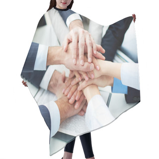 Personality  Business Partners Making Pile Of Hands At Meeting Hair Cutting Cape