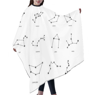 Personality  Twelve Zodiac Constellations Vector Illustration In Sketch Style Isolated. Hair Cutting Cape