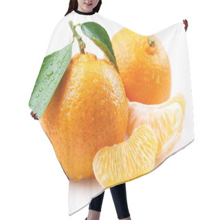 Personality  Ripe Tangerines With Leaves And Slices On White Background Hair Cutting Cape