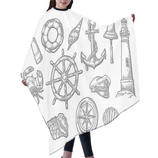 Personality  Anchor, Wheel, Bollard, Hat, Compass Rose, Shell, Crab, Lighthouse Engraving Hair Cutting Cape