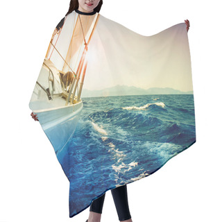 Personality  Yacht Sailing Against Sunset.Sailboat.Sepia Toned Hair Cutting Cape