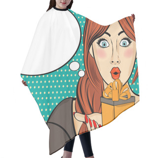 Personality  Surprised Pop Art Woman With Gift Hair Cutting Cape