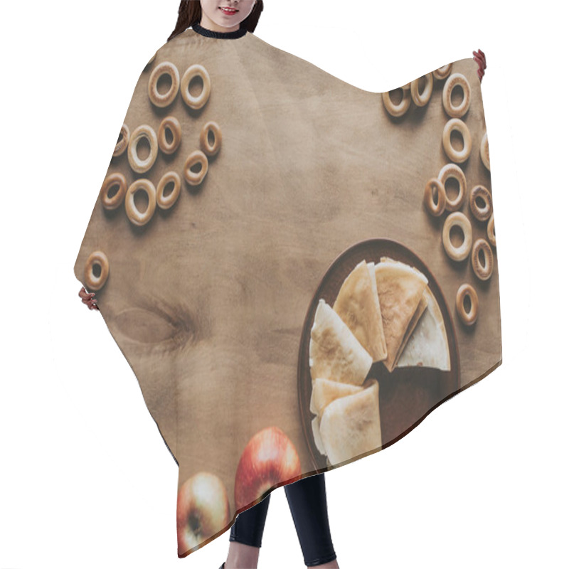 Personality  Top View Of Pancakes With Apples, Honey And Bagels On Wooden Table Hair Cutting Cape