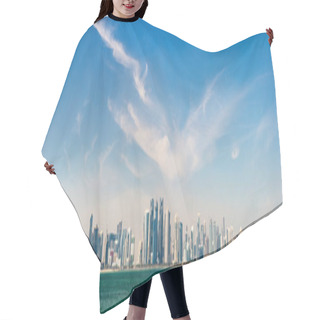 Personality  Panoramic View Of Doha Qatar Skyline On Sunny Day Hair Cutting Cape