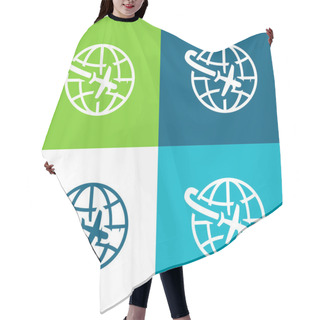 Personality  Airplane Flight Around The Planet Flat Four Color Minimal Icon Set Hair Cutting Cape
