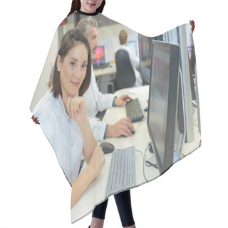 Personality  Medical Secretary Posing And Medical Hair Cutting Cape