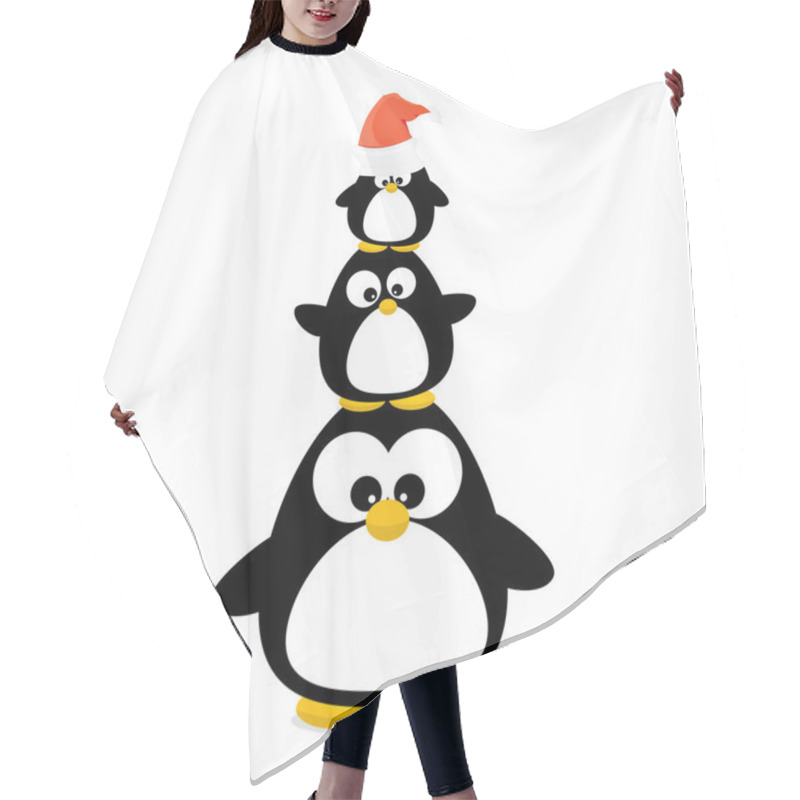 Personality  Merry Christmas Card With Penguins Set. Hair Cutting Cape