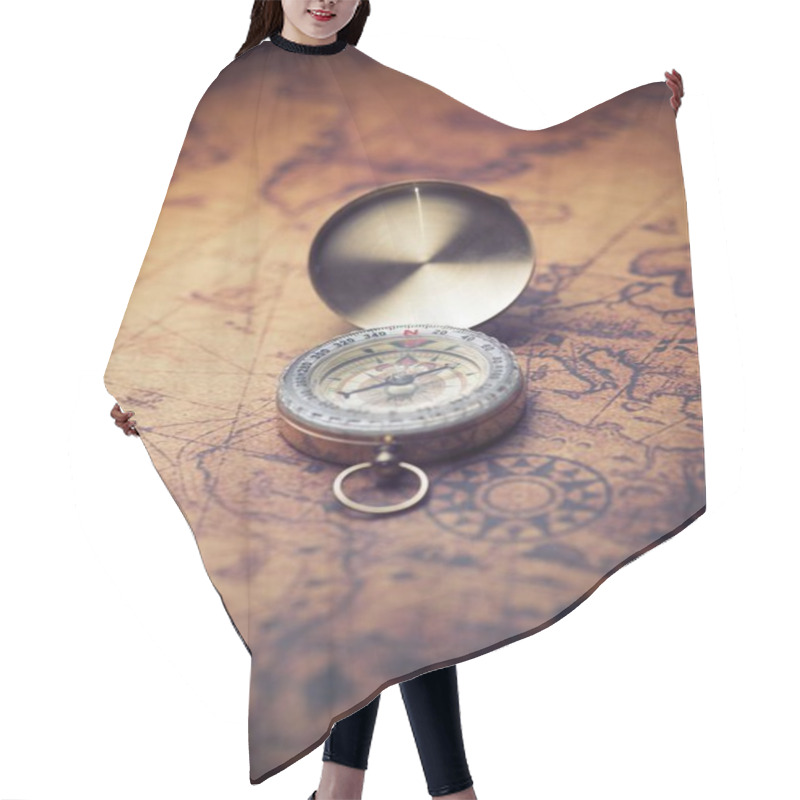 Personality  Vintage Compass And Old Navigation Map. Hair Cutting Cape