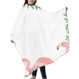 Personality  Watercolor Rectangular Frame With Flamingos And Tropical Leaves Hair Cutting Cape