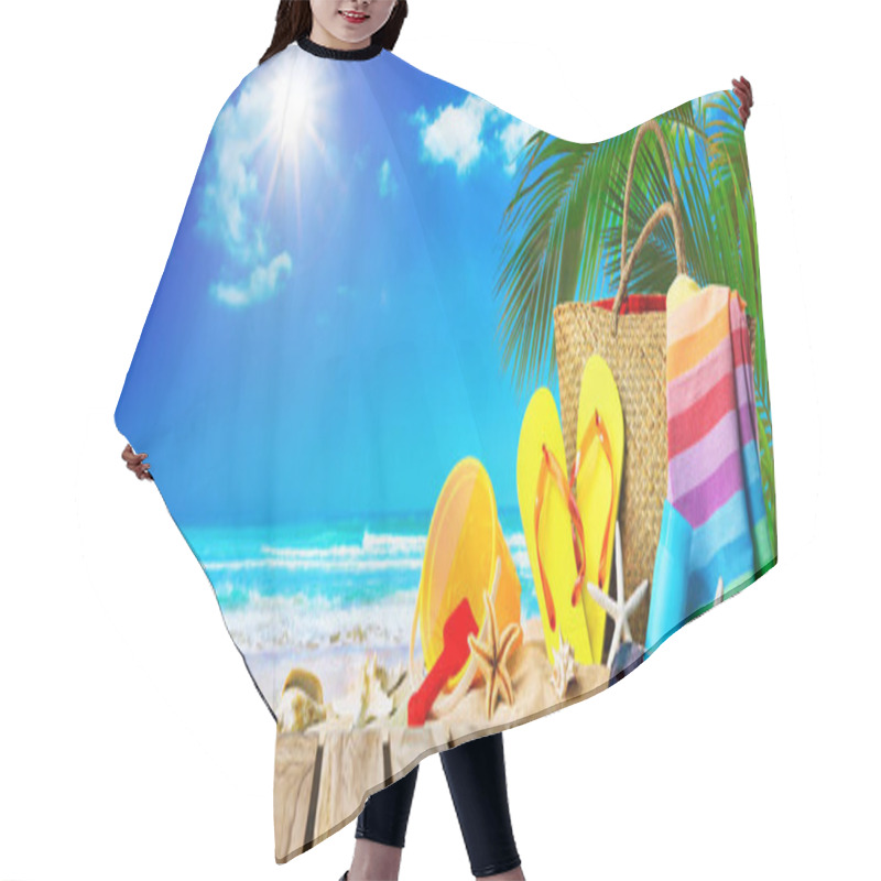 Personality  Tropical Beach With Sunbathing Accessories, Summer Holiday Background Hair Cutting Cape