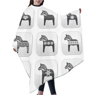 Personality  Swedish Dala, Dalecarlian Horse With Winter, Nordic Pattern Buttons Hair Cutting Cape