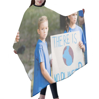 Personality  Children Holding Placard With Globe And There Is No Planet B Inscription Near Parents, Ecology Concept Hair Cutting Cape