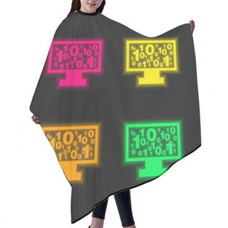 Personality  Binary Code Numbers On Monitor Screen Four Color Glowing Neon Vector Icon Hair Cutting Cape