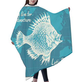 Personality  Vector Travel Banner With Big Fish And World Map Hair Cutting Cape