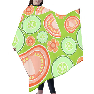 Personality  Vector Background With Tomatoes And Cucumbers. Hair Cutting Cape