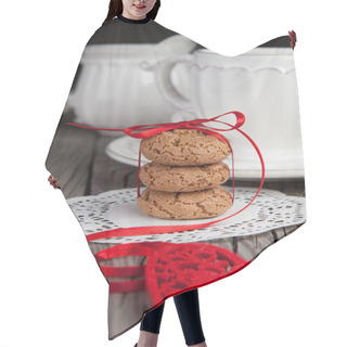 Personality  Red Heart And Cookies On Wooden Background Hair Cutting Cape